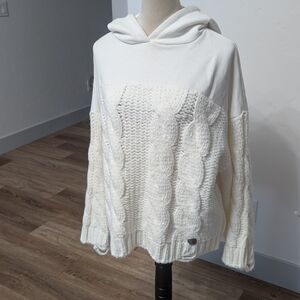 Elegant White Cable Knit Women's Hoodie Sweater